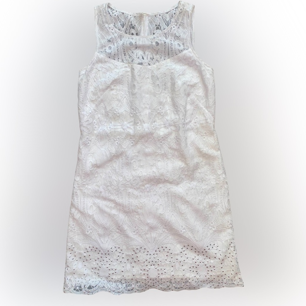 VTG WHITE HOUSE BLACK MARKET WHITE Y2K LACE MINI DRESS // SIZE 4🤍
